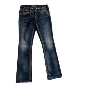 SILVER JEANS AIKO Jeans Mid-Boot Low-Rise Dark Wash Blue Denim 28x33